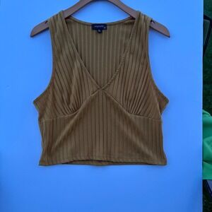 Originality Mustard Yellow Ribbed Knit V-Neck Cropped Tank Top‎ XL Made in USA